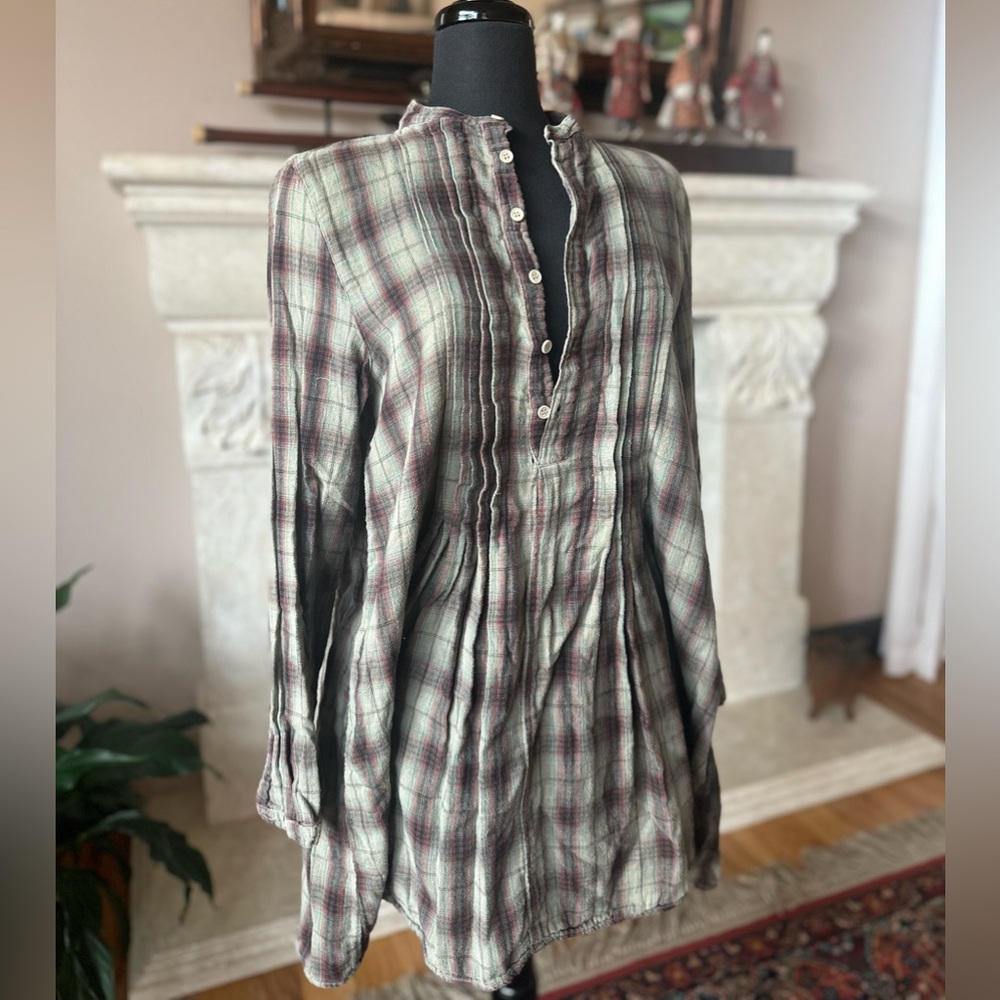 CP Shades.Vintage Pullover Tunic/Dress.Grey/Maroon Plaid Cotton.Preloved.Small